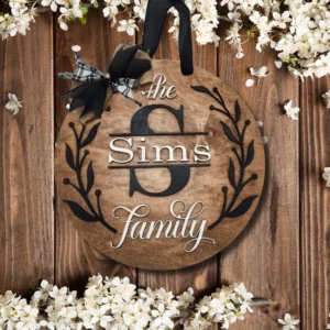 18" Personalized Last Name Front Door Hanger with Olive Branch