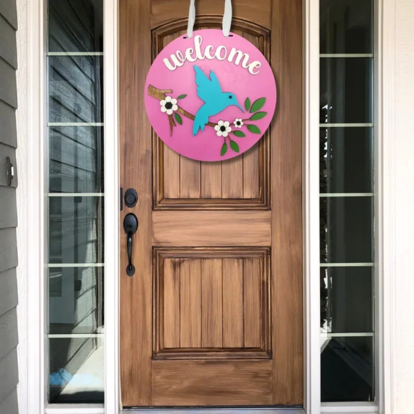 18" Front Door Sign Hummingbird On Branch - Image 3