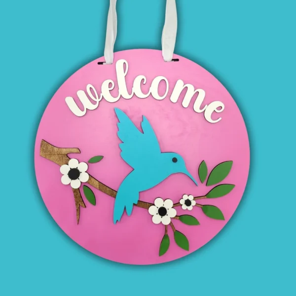 18" Front Door Sign Hummingbird On Branch - Image 4