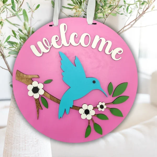 18" Front Door Sign Hummingbird On Branch