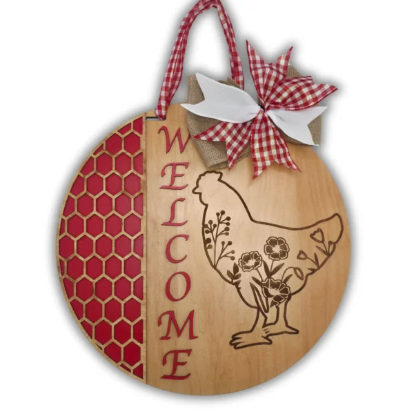 18" Floral Chicken Front Door Welcome Sign - Image 4