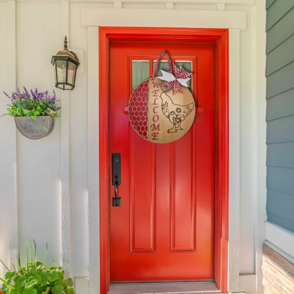 18" Floral Chicken Front Door Welcome Sign - Image 3